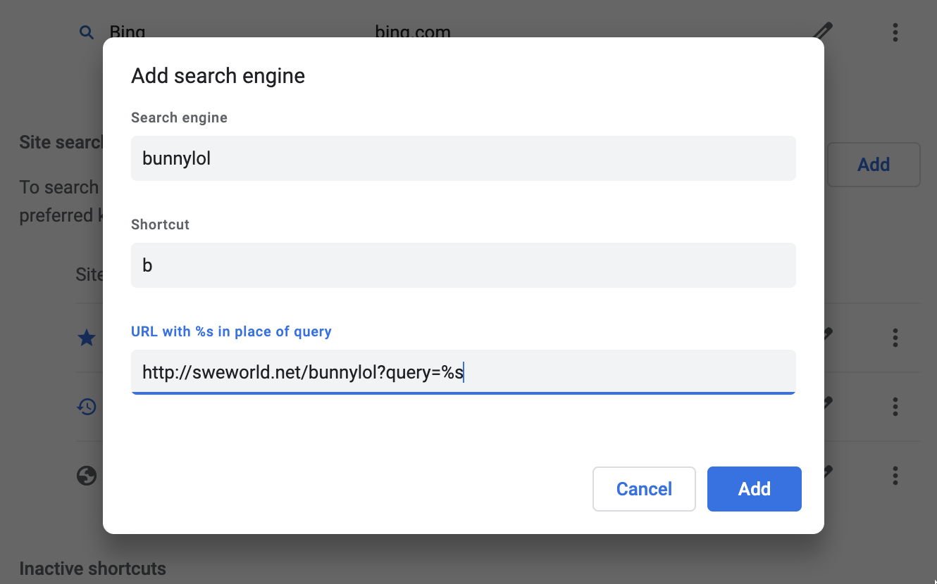 create bunnylol search engine